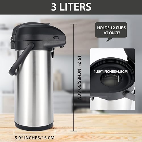 Miniatura 5 de Heritage66 Jarra térmica avanzada de café, frasco aislado al vacío de triple pared, termo que mantiene las bebidas calientes durante 12 horas, 24