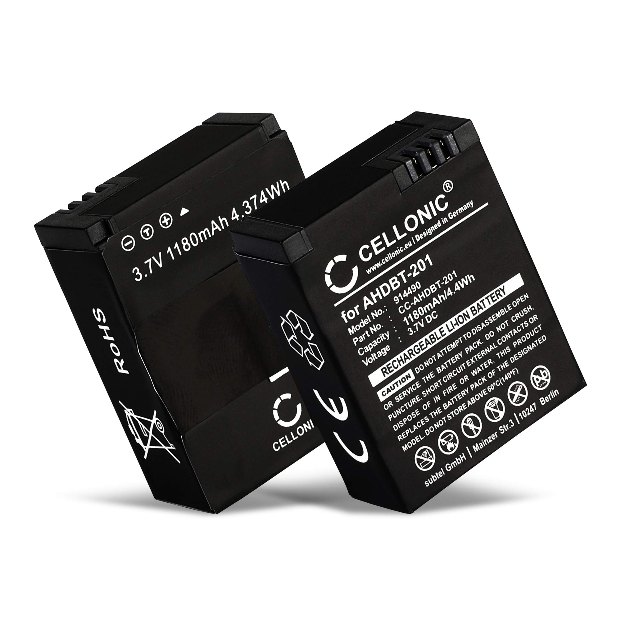 CELLONIC® Batterij compatibel met GoPro Hero 3 Hero 3 White Hero 3 Black Hero 3 Silver Hero 3 Hero 3 Hero 3 Plus, AHDBT-201 AHDBT-301 AHDBT-302 1180mAh Vervangende Accu Battery