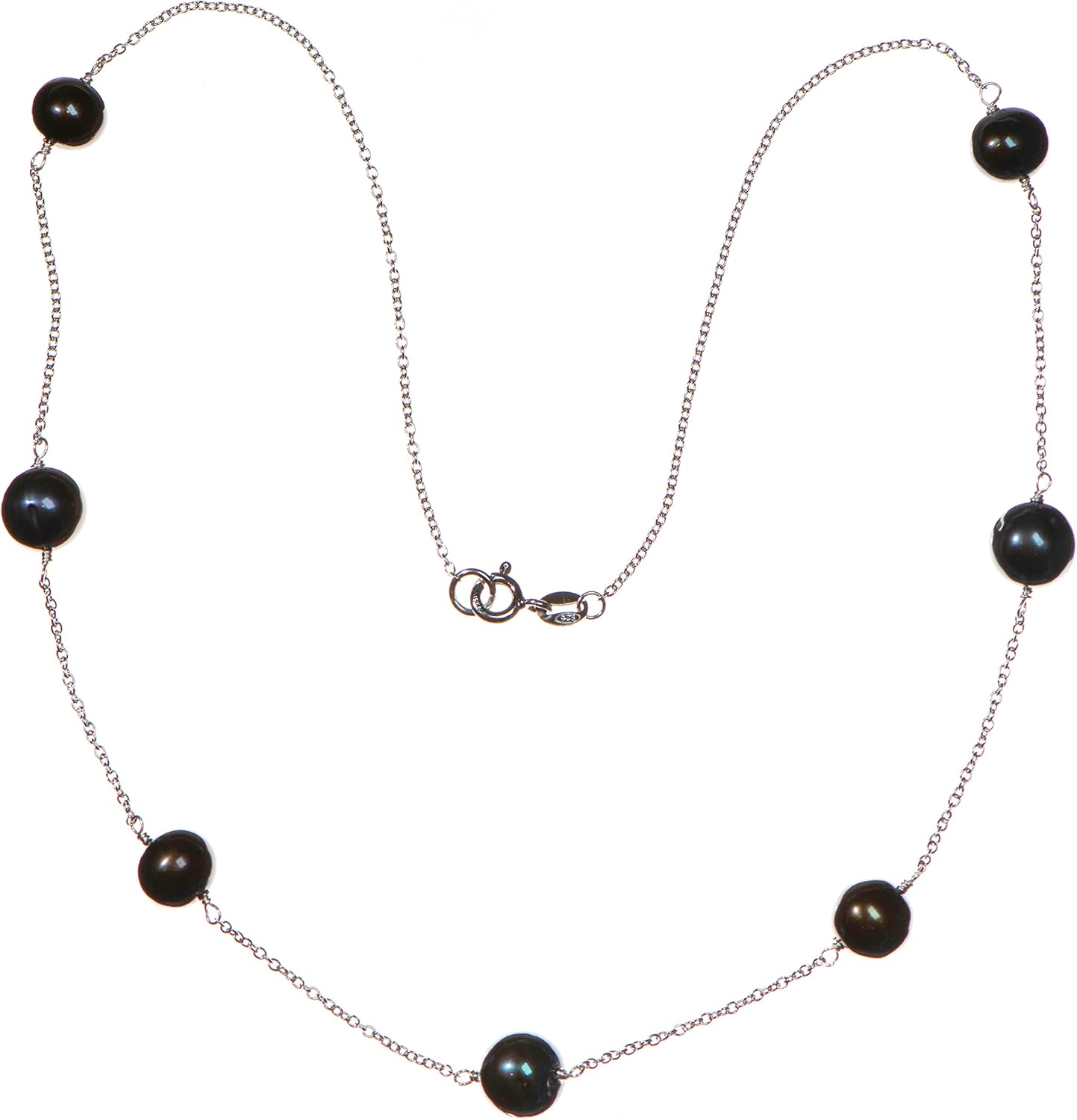 Sterling Silver Cable Chain Tin-Cup Necklace with Organic Cultured Freshwater (7.5-8mm) Potato Pearl Stations, 18" for Men, Women, Unisex Trending Fashion