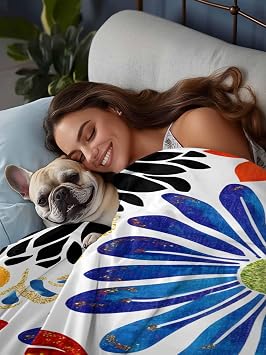 Red Blue Floral Flat Bed Sheet Queen Size for Queen Mattress, Microfiber Bedding Top Sheets Deep Pocket for All Seasons, Yellow Orange Black Bohemian Flower Soft & Breathable Hotel Quality