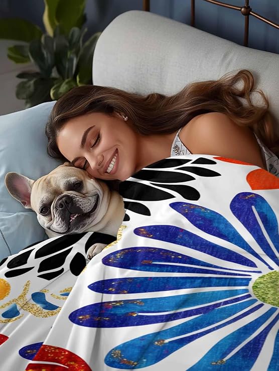 Red Blue Floral Flat Bed Sheet Queen Size for Queen Mattress, Microfiber Bedding Top Sheets Deep Pocket for All Seasons, Yellow Orange Black Bohemian Flower Soft & Breathable Hotel Quality