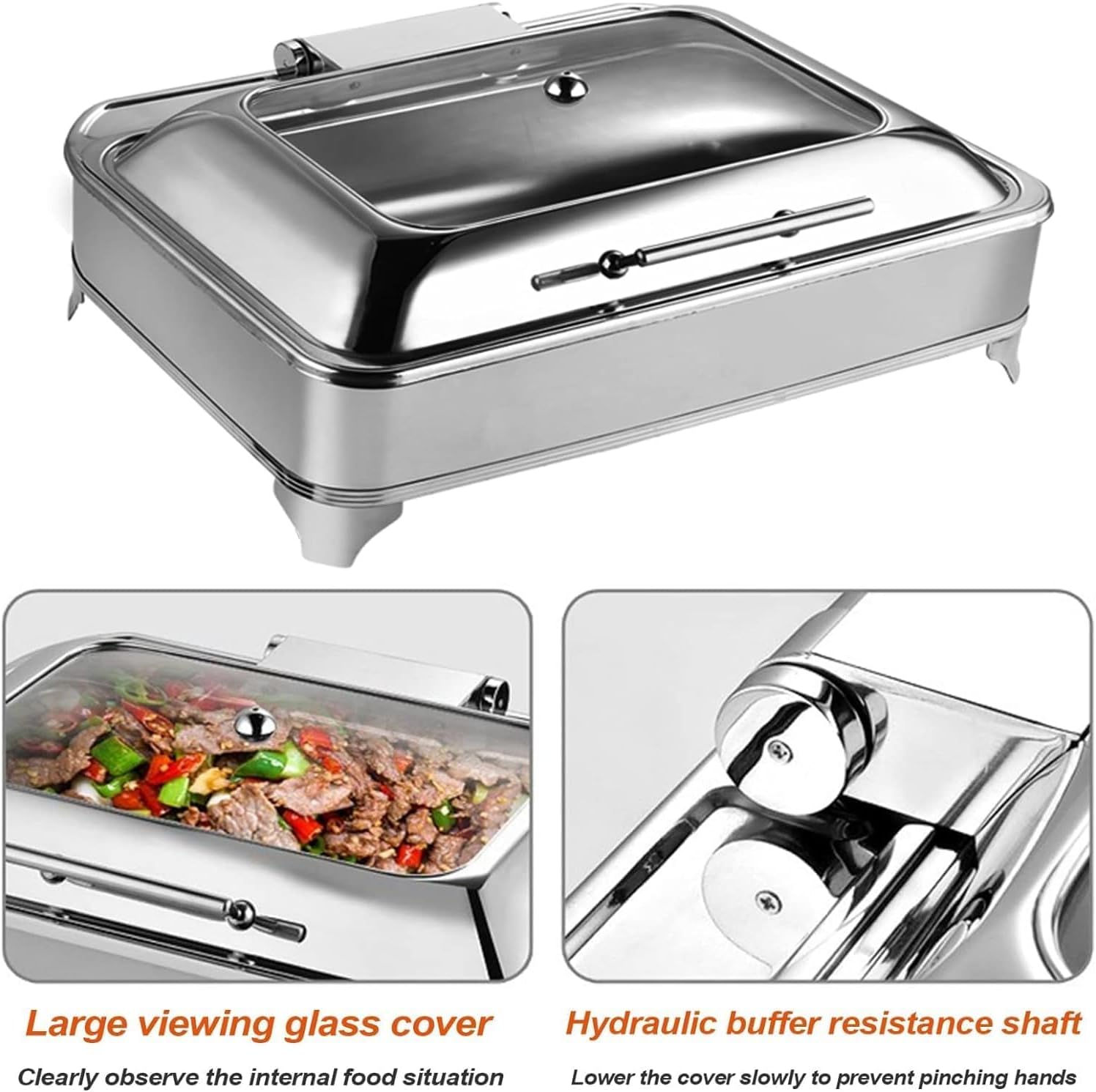 Chafing Dish Electric, 9L Stainless Steel Food Warmer Buffet Warmer with Visible Glass Lid, Professional Food Warming Container for Party Kitchen Hotel,A (A)