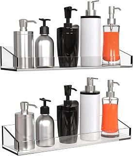 Vdomus Acrylic Bathroom Shelves - 15x4-Inch Thick Acrylic Shelves Wall Mounted and No Drilling - Versatile Floating Shelves - Clear Storage and Display Shelving for Bathroom or Kitchen - Pack of 2