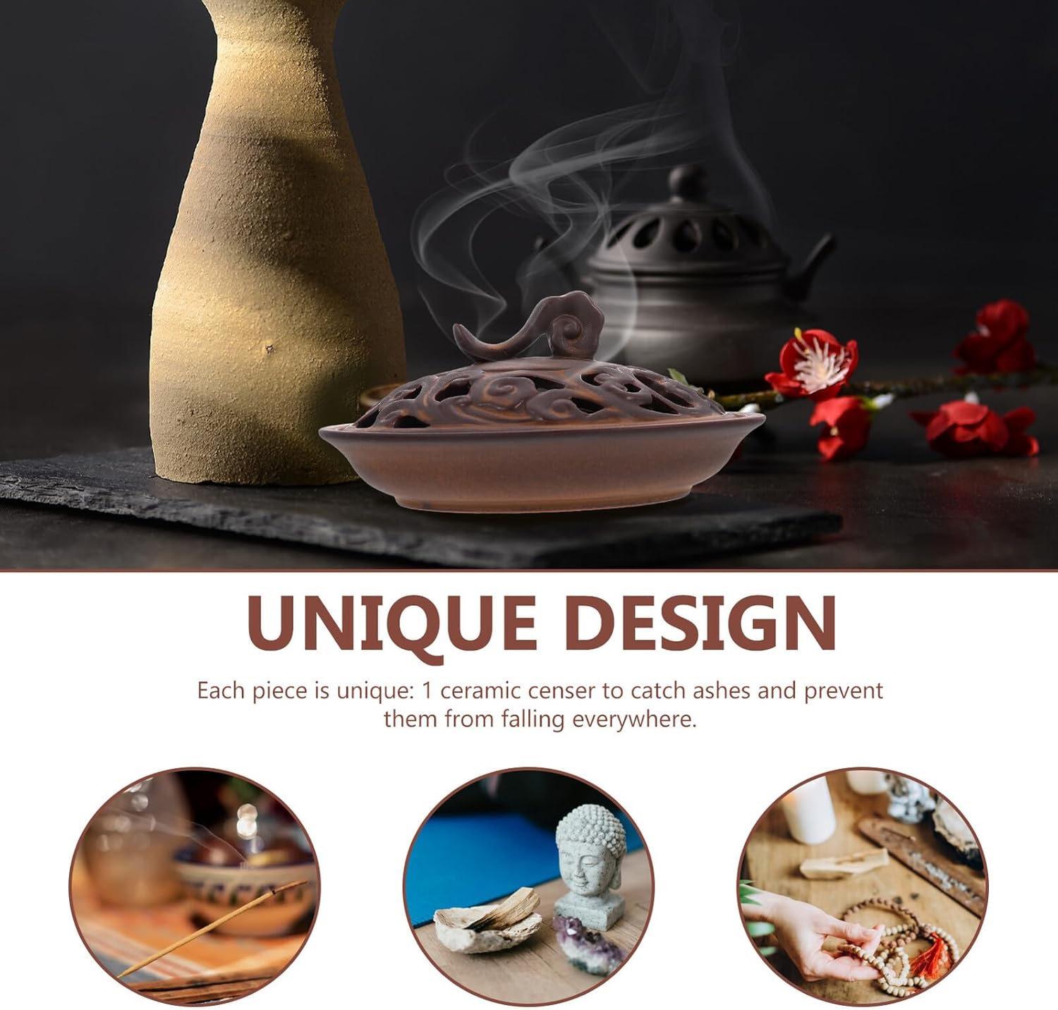 Angoily Ceramic Incense Burner Holder Antique Style Home Censer Decor with Retro Bronze Finish for Aromatherapy and Meditation Room Use