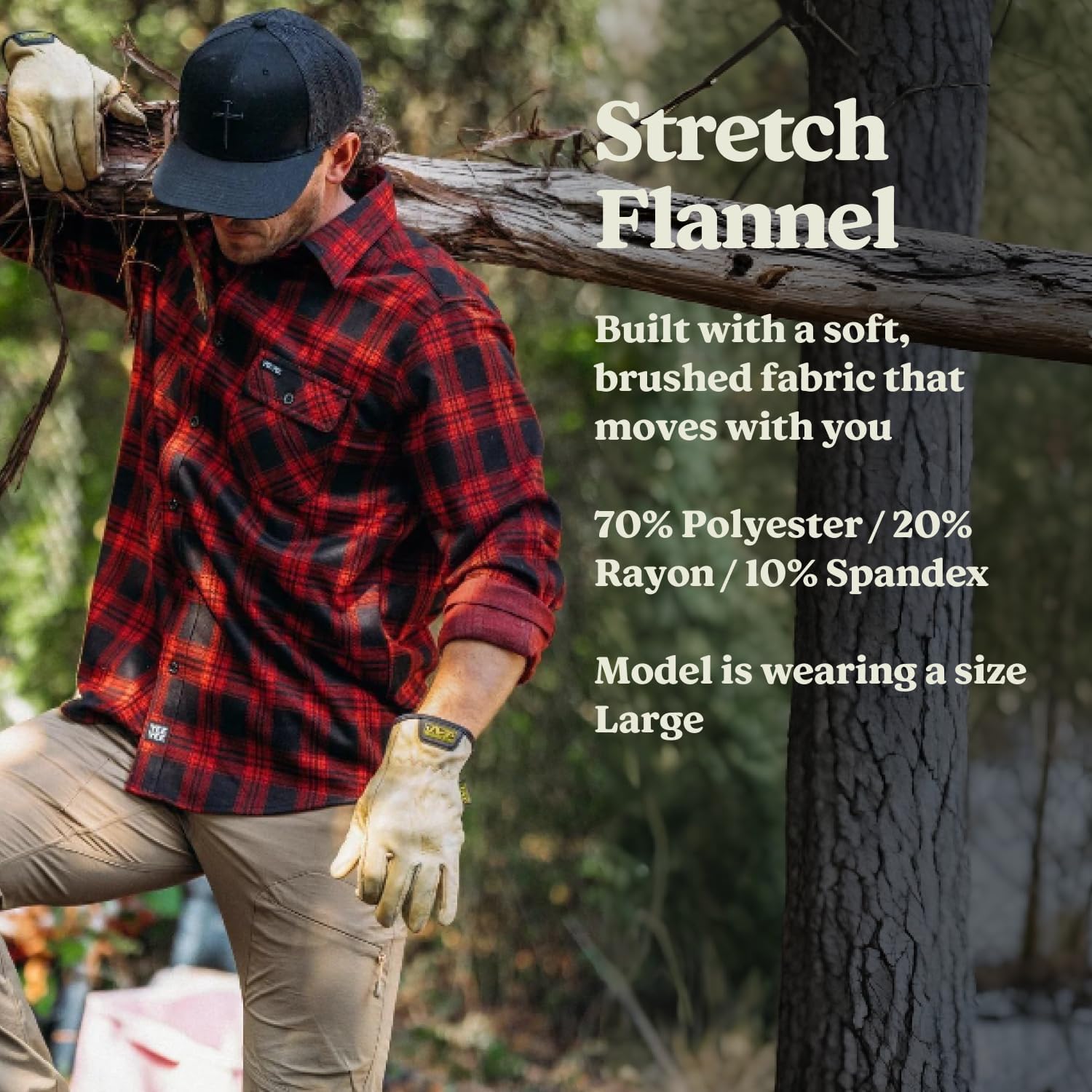 Yee Yee Apparel Stretch Flannel Button Down Shirt - Men’s Plaid Flannel Shirt, Red and Black Long Sleeve Shirts - Image 5