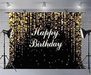 WOLADA 8x6FT Happy Birthday Backdrops for Photography Black and Gold Glitter Bokeh Backdrop Baby Adult Agedness Birthday Abstract Banner Cake Photo Background for Studio Props 11835
