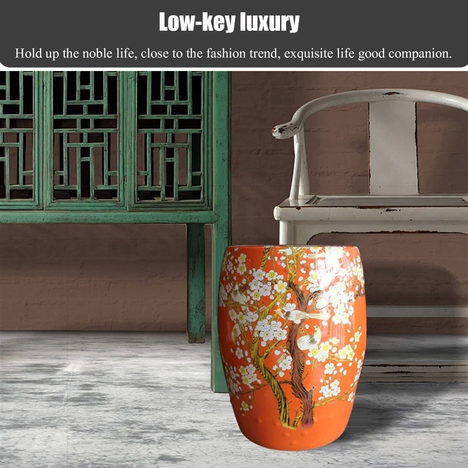 花と鳥の装飾 陶器スツール Amazon.co.jp: 装飾陶器ガーデンスツール、釉薬ヴィンテージ花と