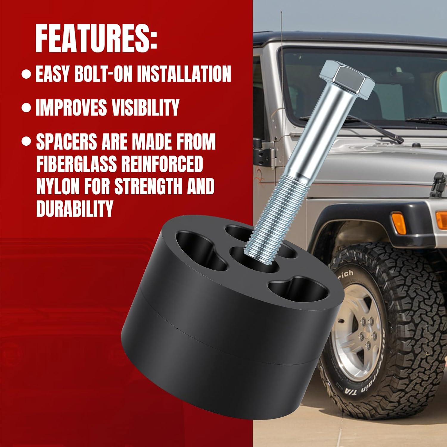 MARINOVA 1.25" Front Seat Riser Kit for 1997-2006 4WD Jeep Wrangler TJ， fits 2004-2006 4WD Jeep Wrangler TJ Unlimited, Black