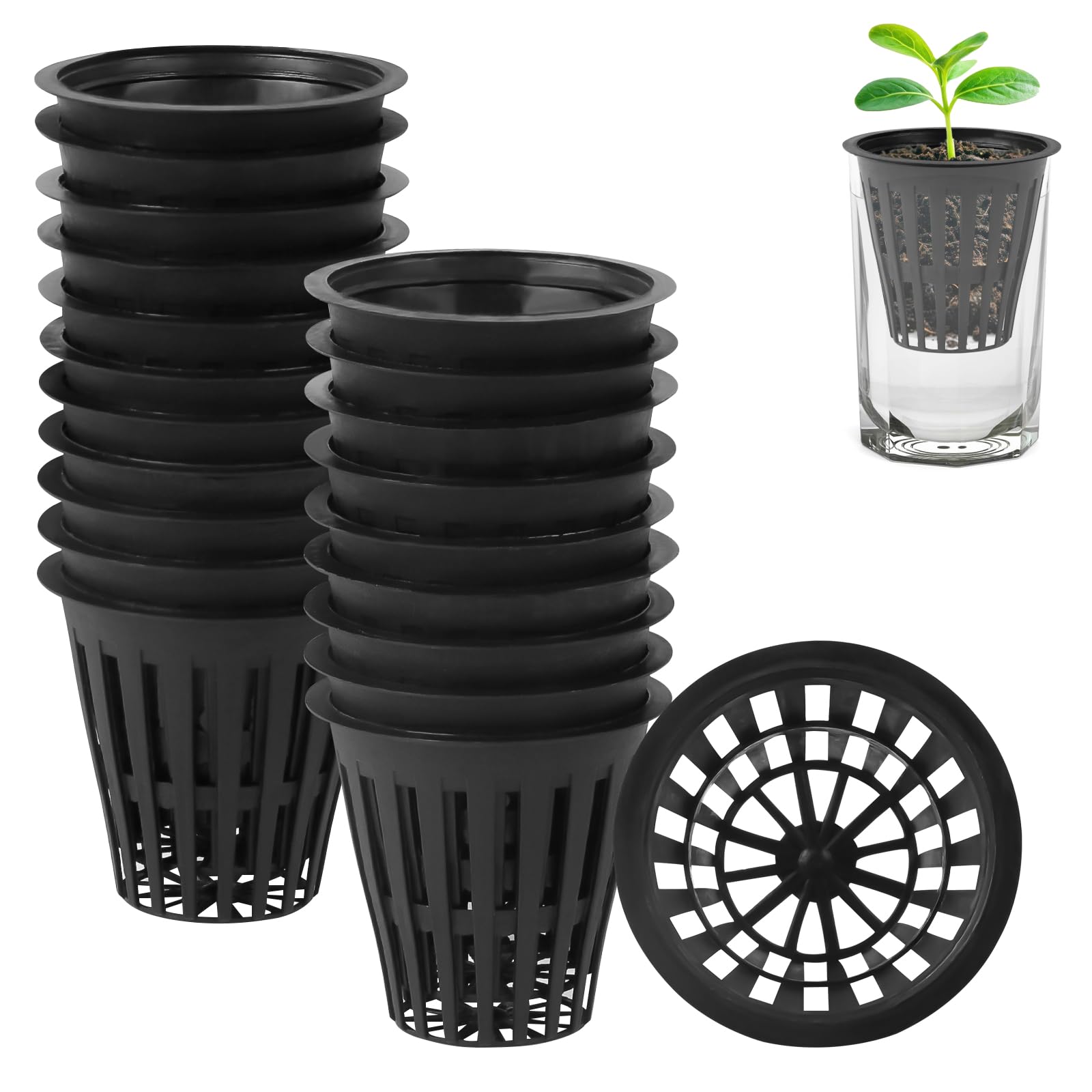 MIDELONG 20PCS 2 inch Net Pots, Net Cups, Pots Plant Containers Jar Bucket Vegetable Gardening Basket Slotted Mesh Pot Cups for Indoor or Outdoor Growing
