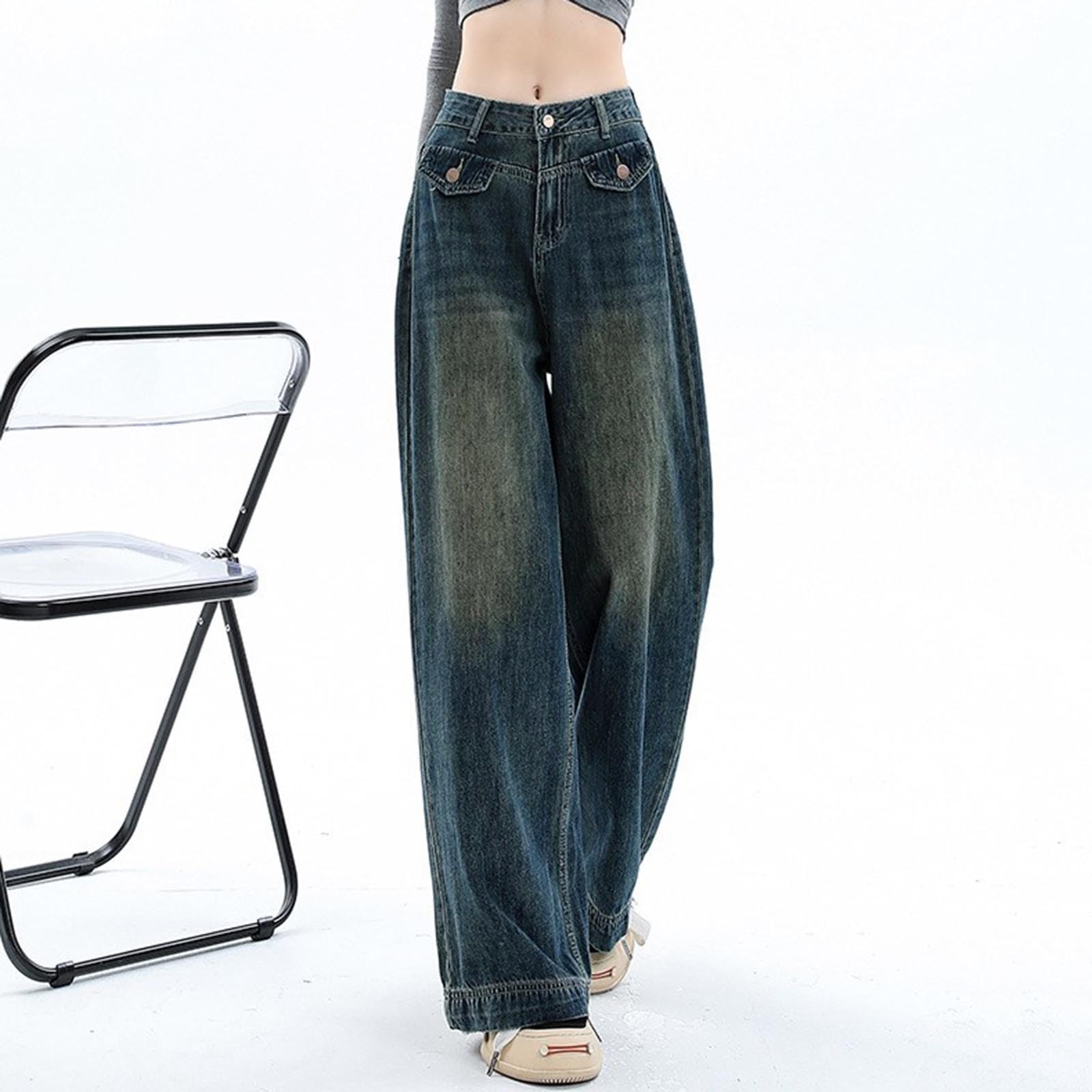 Pantalini Donna Jeans Larghi Pants Low Pantaloni Baggy Y2K Eleganti Balloon Elasticizzati Zampa Larga Wide Invernali Gamba Alta Strappati Glitterati Curvy