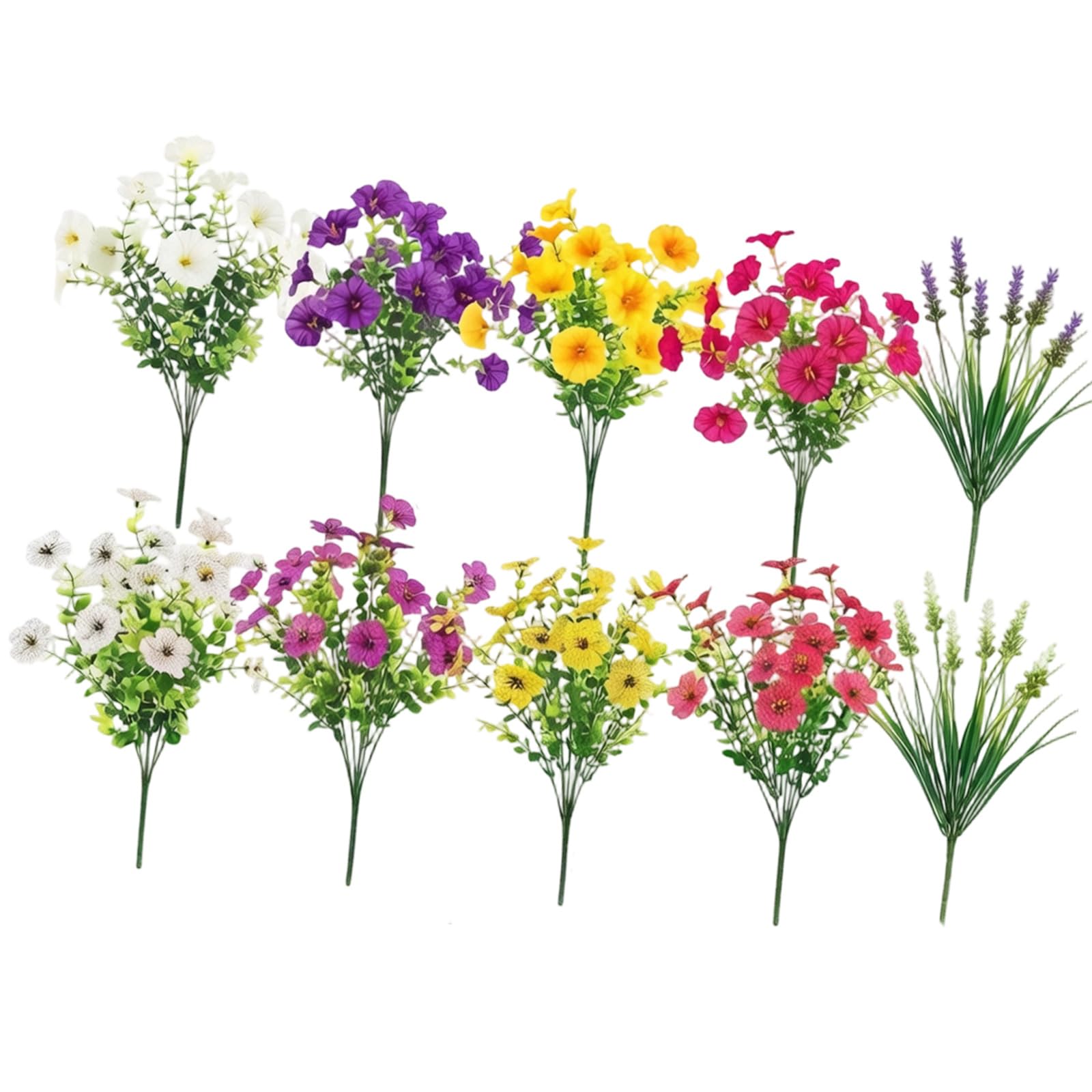 Kangnice 28Pcs Realistic Eucalyptuses Morning Glory Stems Garden Gathering Decorative Flower for Wedding Party Hotel Decoration Impermeable Artificial Foliages
