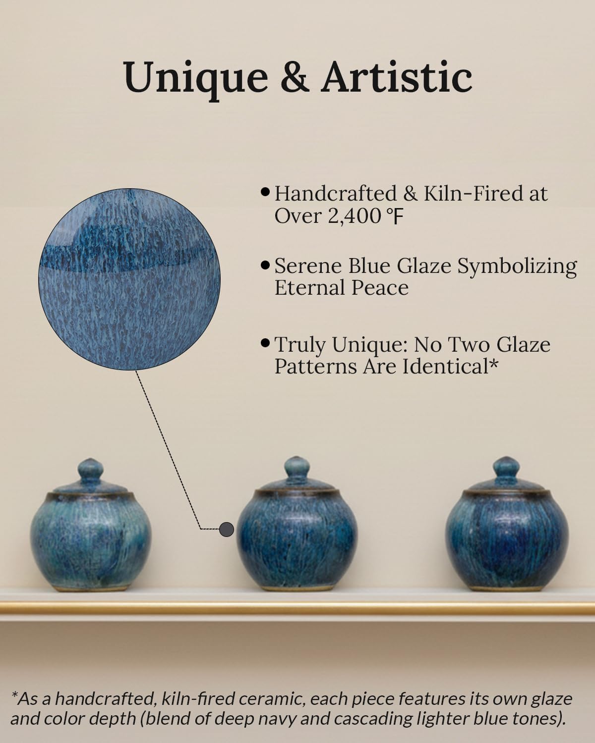Small Keepsake Urn with Memorial Box - Unique Handcrafted Blue Glaze Ceramic Urn for Human or Pet Ashes, Elegant Cremation Urn for Home Memorial, Sharing & Sympathy Gift - Image 3
