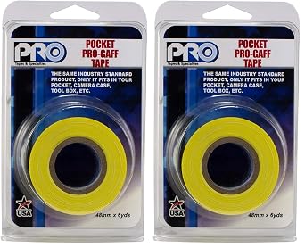 Pro Tapes Pocket Gaff Tape 2 inch 48mm x 6 Yards Length Yellow Matte. Pocket Size Gaffers Tape. Made in The USA. Holds Tight, Easy to Remove. Pack of 2
