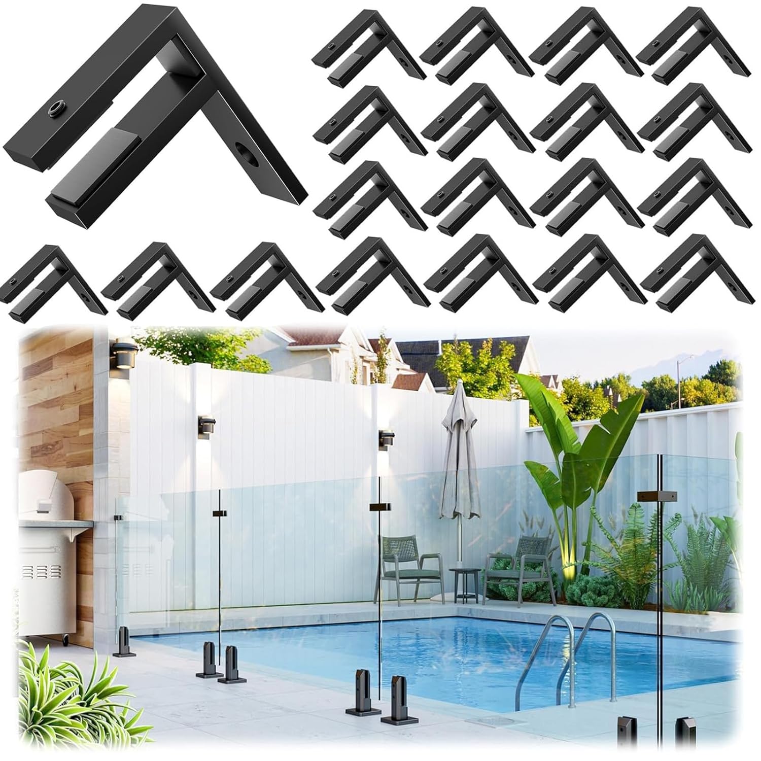 20 Pack Brushed Wall to Glass Clamp 90 Degrees Glass Railing Clamp Fit for 10mm-12mm Thinkness Balustrade Railing Pool Fence