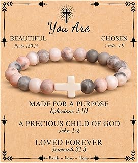 JoycuFF Christian Gifts, Cross Bracelet for Women Girls, Faith Easter Catholic Religious Christian Jewelry, Meaningful Baptism Communion Natural Beads Bracelets