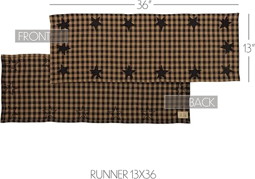 VHC Brands, Black Star, Cotton, 13x36, Woven Quilted Runner, Black