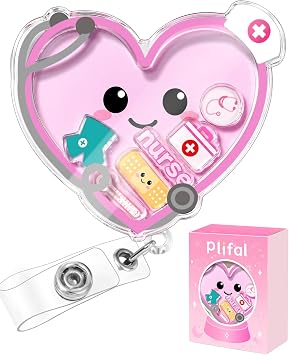 Plifal Cute Pink Nurse Shaker Badge Reel
