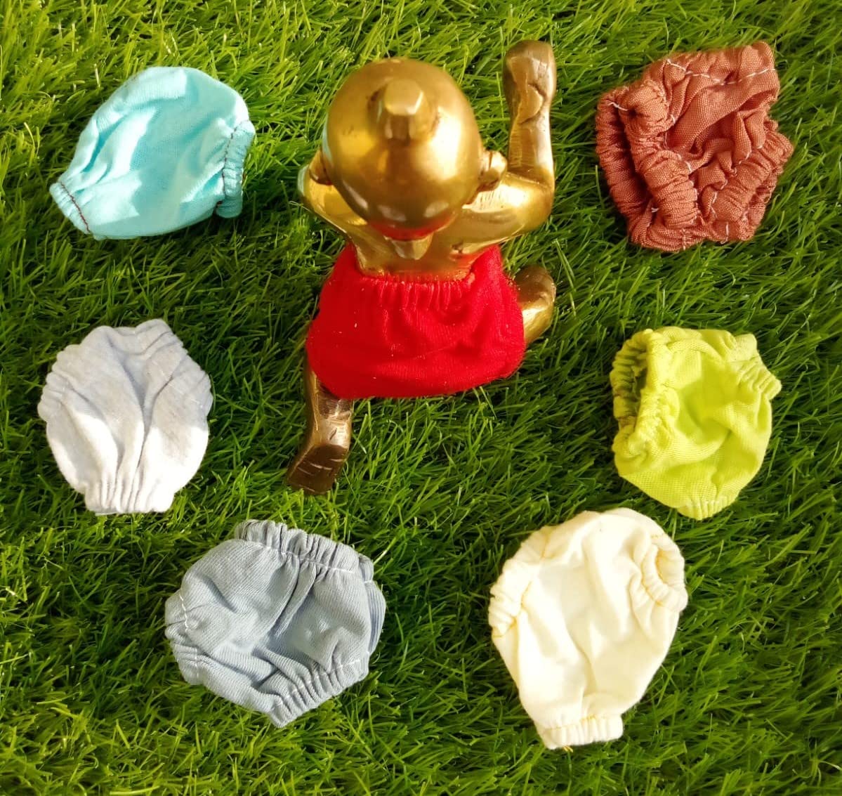 Laddu Gopal Dress Hosiery Nappy (Pack Of 6) With Grip (Size: 4,5 No. Laddu Gopal) Random Colour, God Dress - Unisex