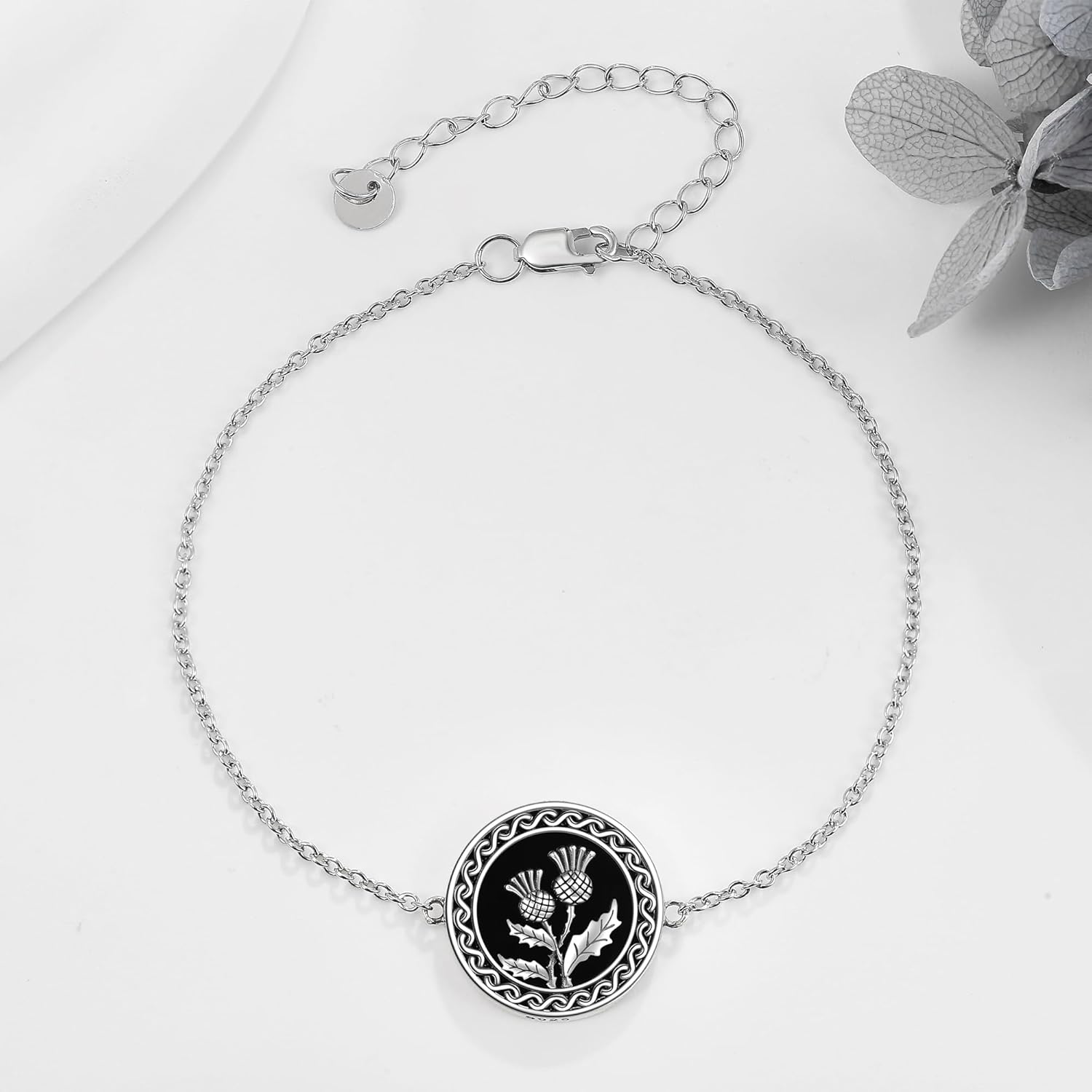 URONE Black Rose/Sunflower/Scottish Thistle/Angel Bracelet 925 Sterling Silver Gothic Jewelry Gifts for Women