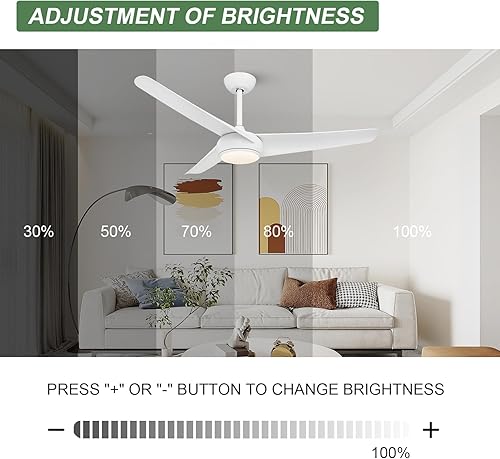 Miniatura 3 de White Modern Ceiling Fan with Light, 52 Inch Ceiling Fan, 3 Blades, Dimmable LED Memory Function, Silent Reversible DC Motor, Indoor Fan Lights for