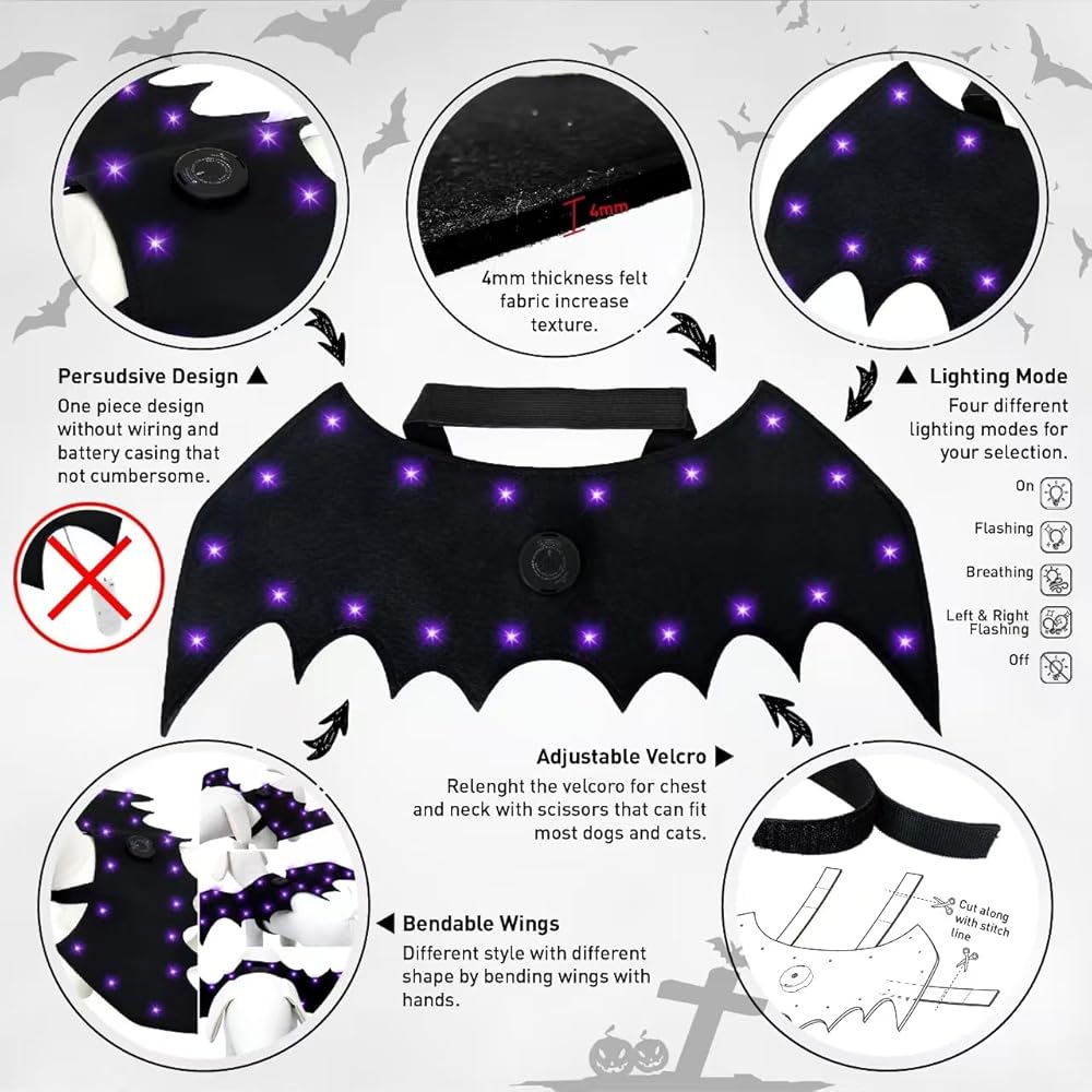20-LED Bat Wings for Pets with 4 Lighting Modes thumbnail 4