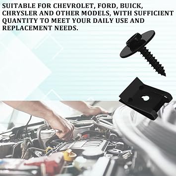 M4.2 Fender Liner Screw Bolts U-Nut Clips Kit, Automotive Body Hex Head Screw U Clips Fastener Set, Universal Bolts and Nuts U Clamp Kit for Engine Splash Shield Bumper Radiator Hood(25Sets)