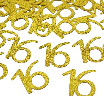 100Pcs Number 16 Confetti, 16th Birthday Table Decorations | Happy Sweet 16 Party Supplies, Anniversary Party Supplies, Gold Glitter