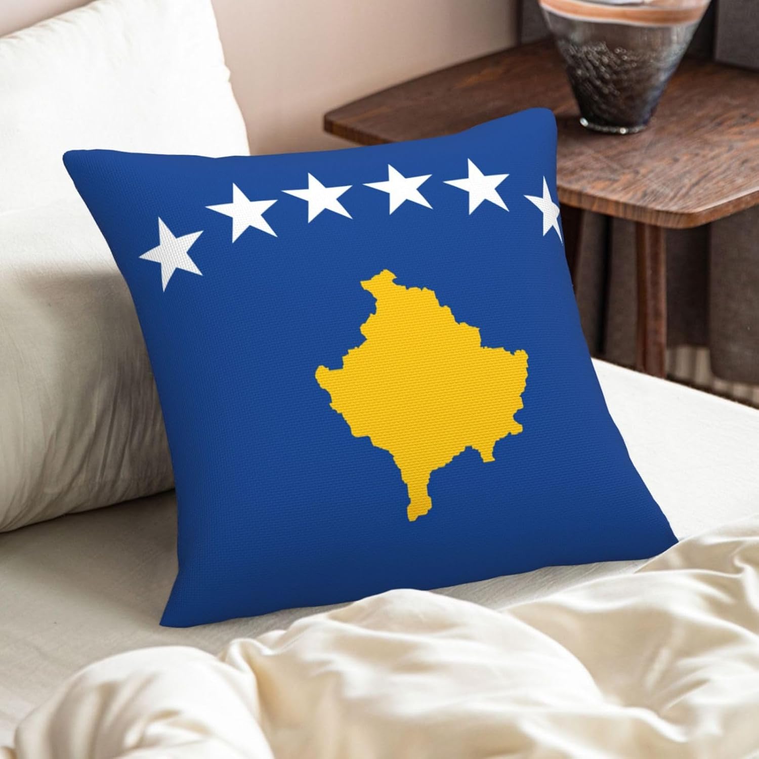 Flag of Kosovo Imitation Linen Pillowcase -2 Sets, Fashionable Home Decoration, Used for Sofas, Gardens, beds