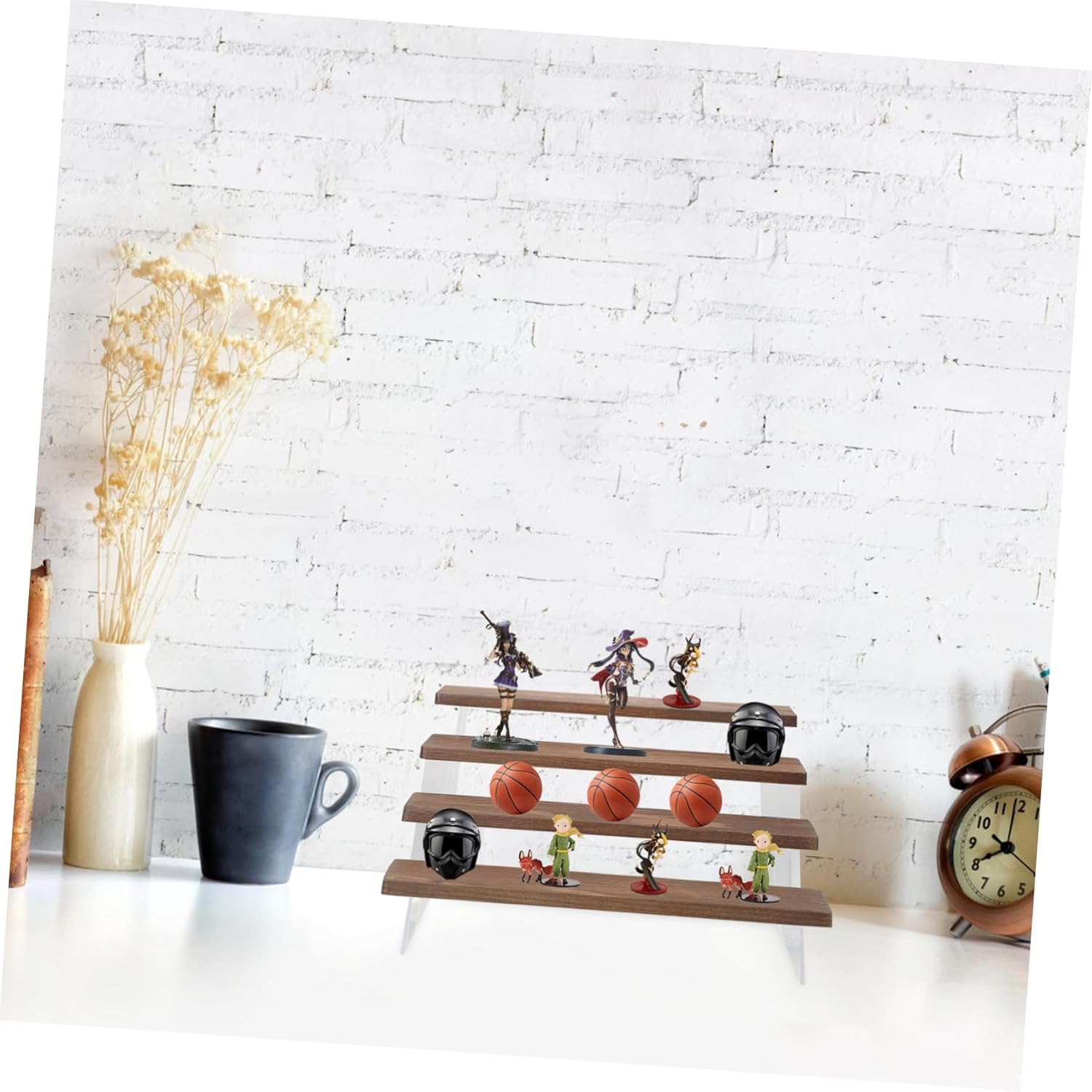 4-Tier Wooden Display Stand for Dolls and Handicrafts Acrylic Storage Rack Multi-Purpose Organizer for Figures and Toys for Home Décor and Collection Showcase