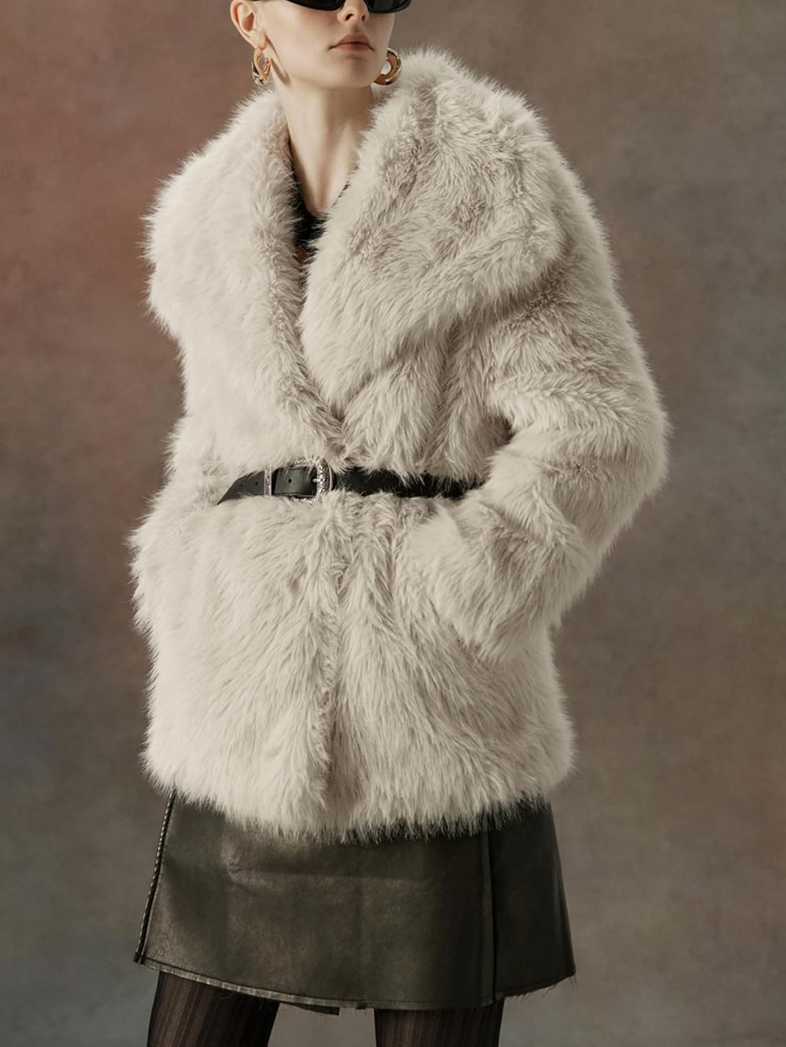 Women Faux Fur Jacket Fluffy Fleece Coat Short Cropped Long Sleeve Lapel Button Down Fuzzy Winter Outerwear - Image 6