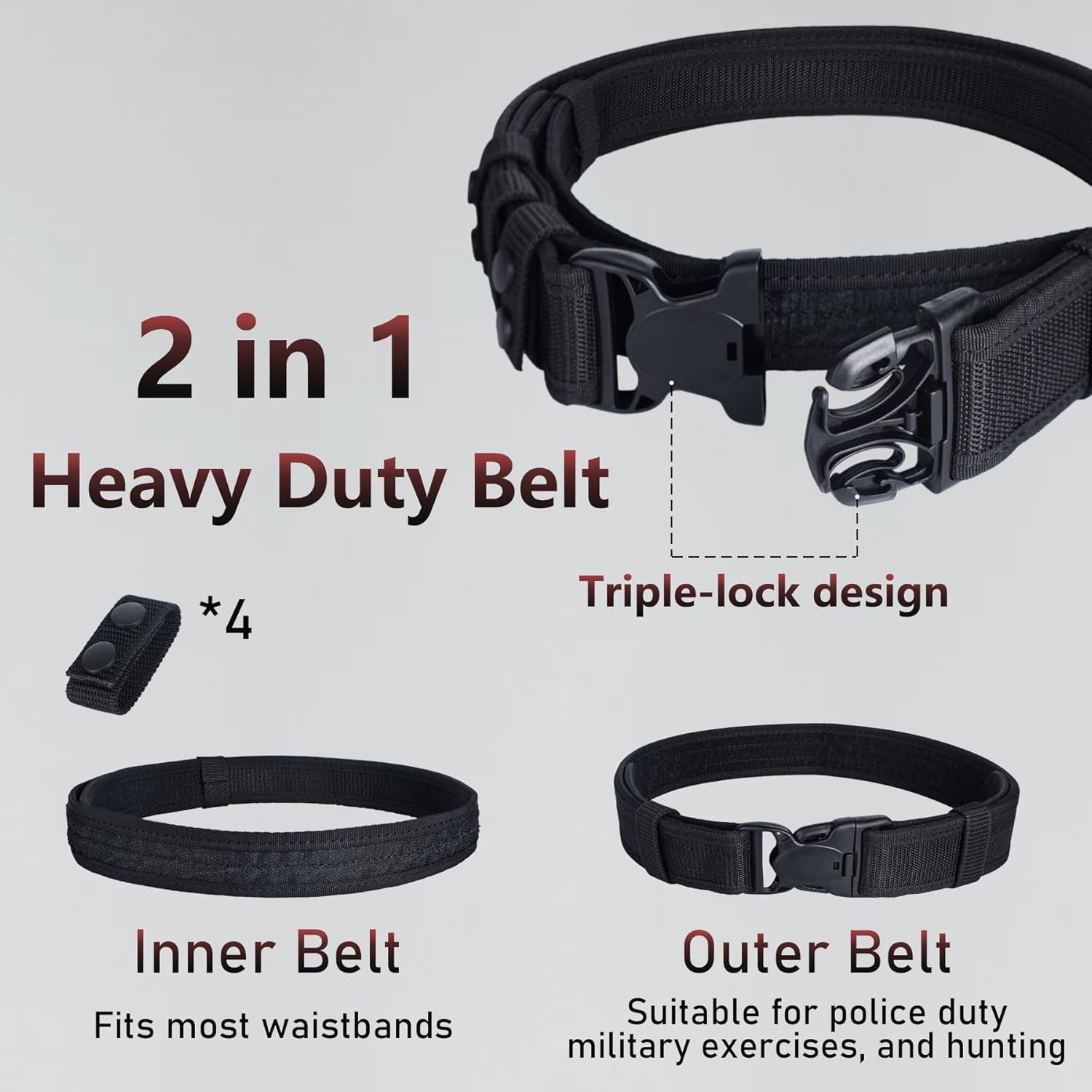 Tactical Duty Belts Law Enforcement - Police Duty Belt with 4 Keepers,2'' Triple-Locking Belt - Image 4