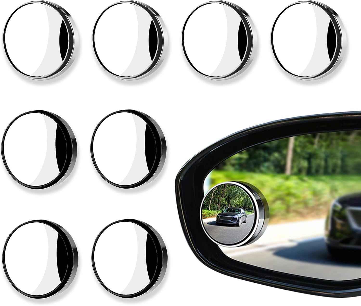 8PCS Car Blind Spot Mirrors, Convex Car Mirror, 360°Wide Angle Convex Mirrors with Adjustable Frame, Self-Adhesive Round HD Glass Rear View Accessories Universal for Sedan SUV Truck