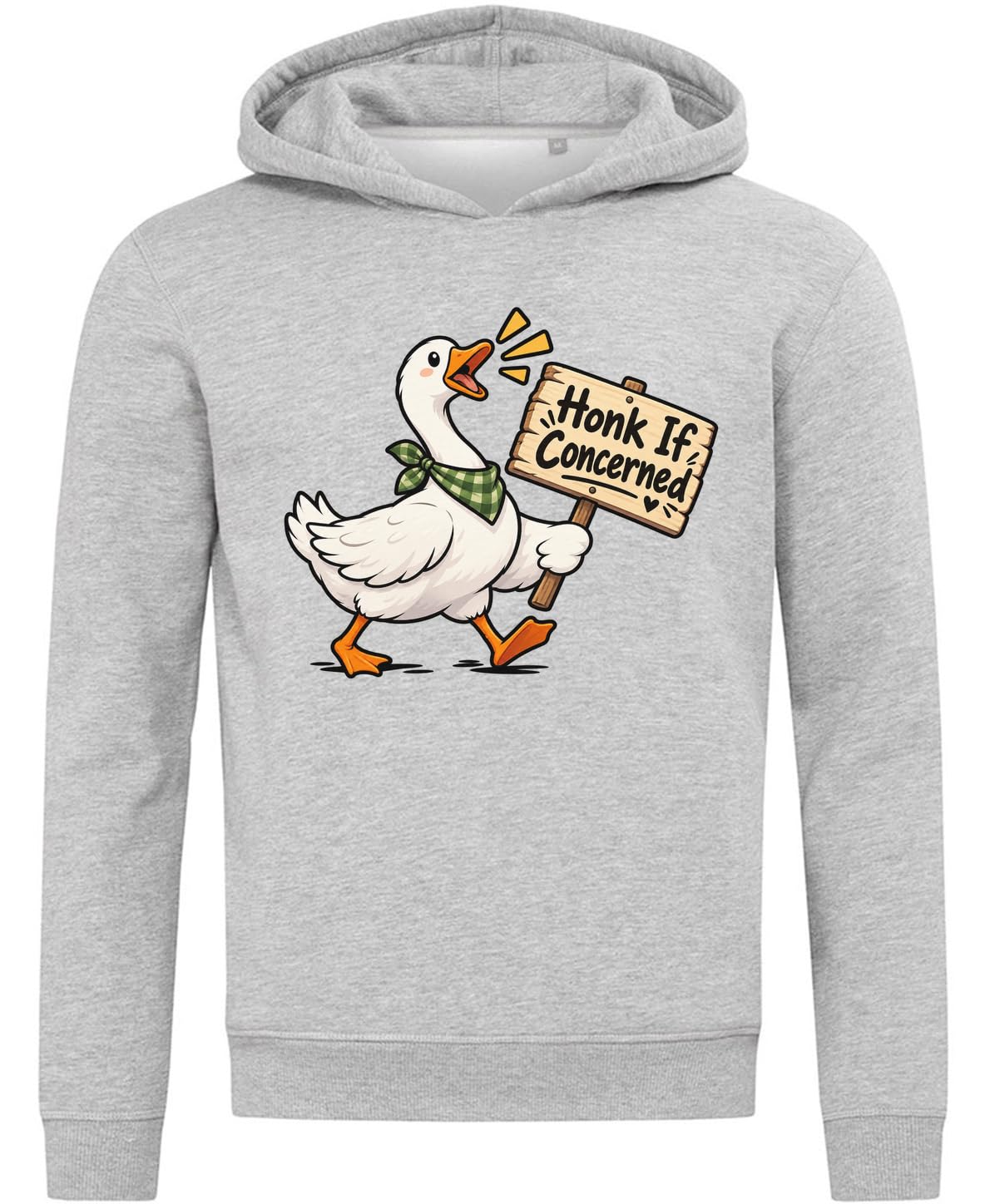 Funny Goose Holding Concerned Sign Cartoon Felpa con cappuccio in misto cotone grigio