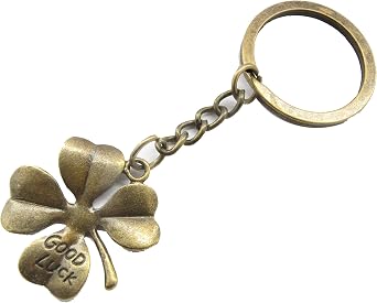 Ancient Bronze Four Leaf Clover keychain, Lucky Charm keychain, 4 Leaf, Good Luck keychain