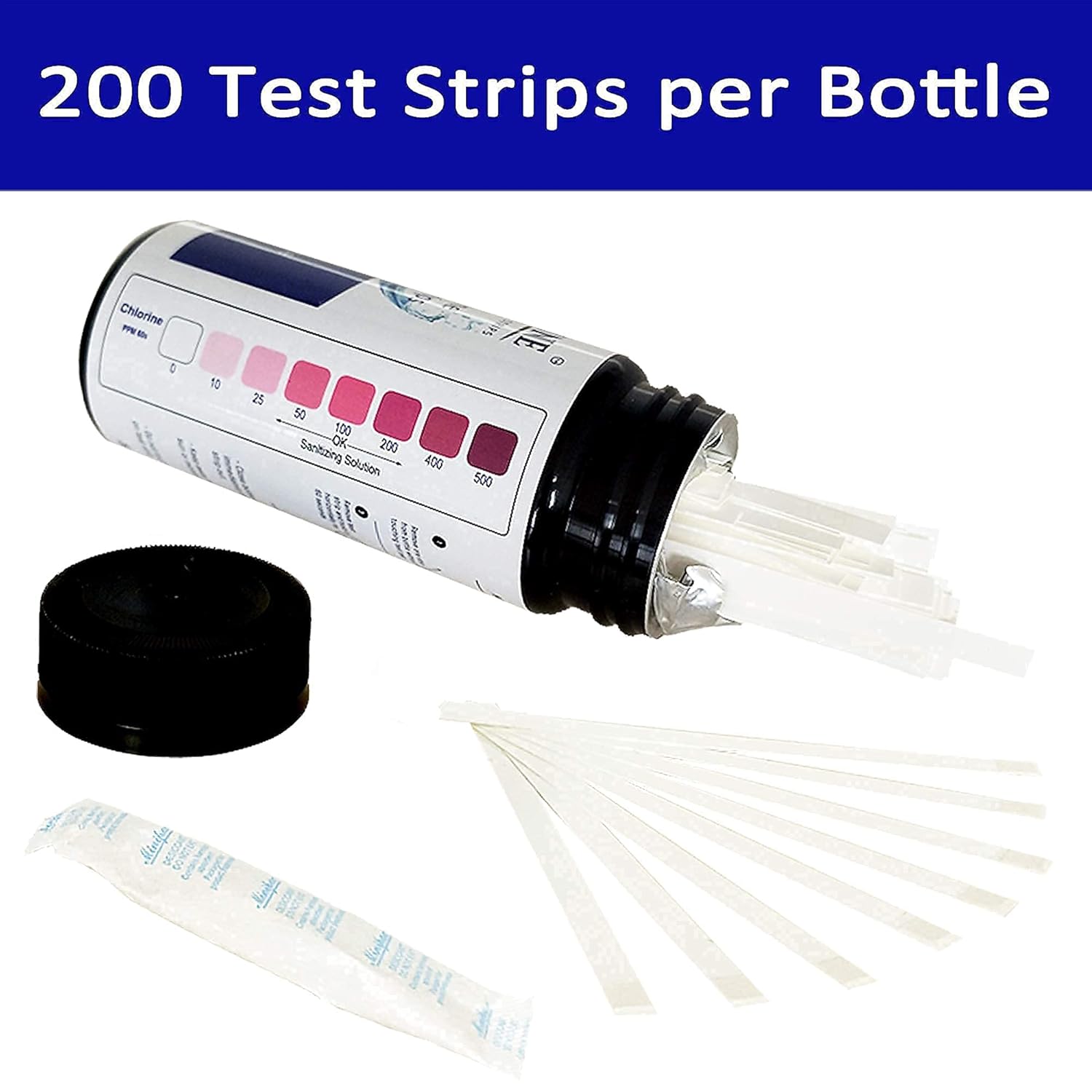 Chlorine Sanitizer Test Strips Food Service 0-500 ppm (200 Strips) with Wash Rinse Sanitize Sink Labels Signs and Hand Wash Signs (12 Labels - 2 Full Sets 2.5 x 7.25 in)