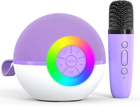 Heroange Karaoke Microphone Machine Toys for Kids Adults, Mini Portable Bluetooth Speaker with Wireless Mic, Christmas Birthday Gifts for Boys Girls Ages 3 4 5 6 7 8 9 10 11 12+ Year Purple