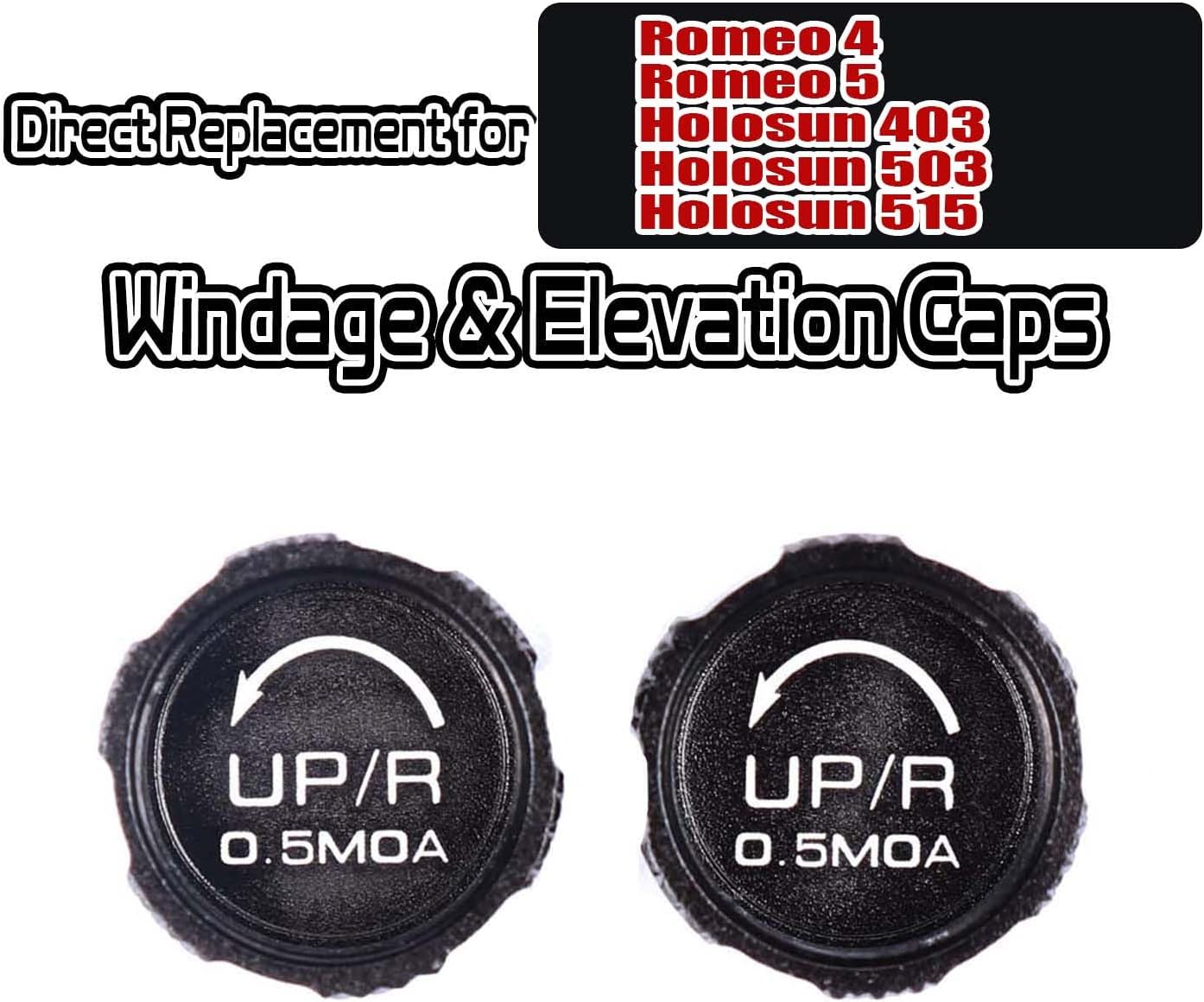Aluminum 2pc Windage & Elevation Turret Replacement Caps for Romeo5 Romeo4 403 503 W & E Turret Caps