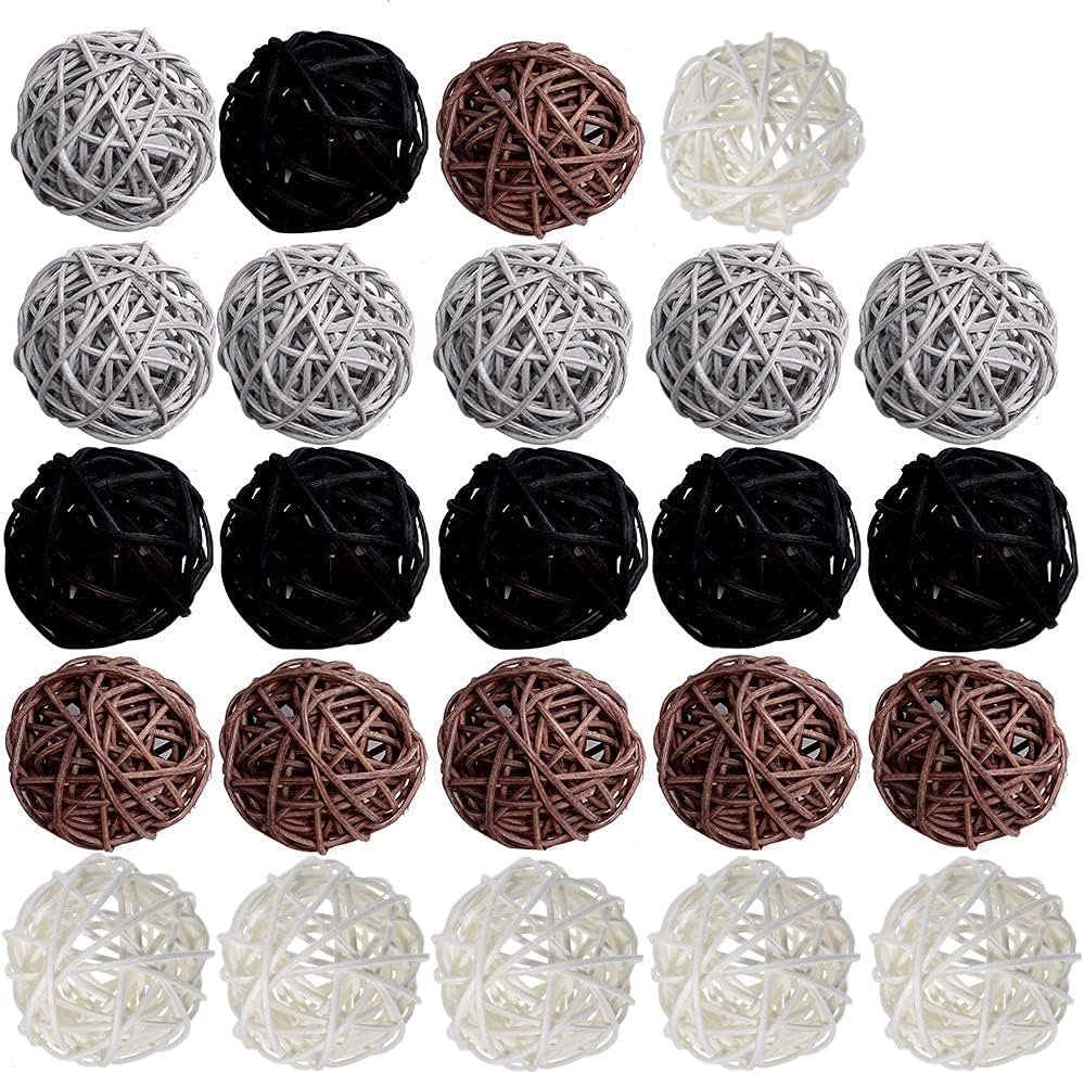 BYHER 24pcs Decorative Ball Wicker Rattan Ball for Bowls, Vase Fillers Home Decor (Rustic Brown, Small - 2Inch)