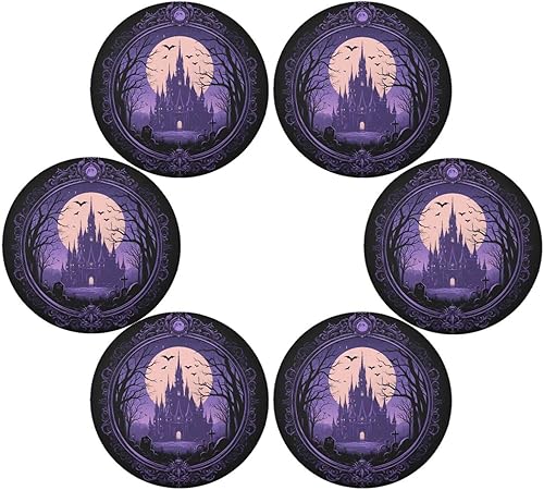 Miniatura 3 de Mystery Castle - Manteles individuales redondos de arpillera morada, manteles individuales acolchados reversibles para mesa de comedor redondos de