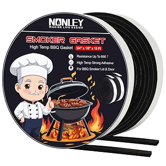 Nonley Smoker Gasket Seals 15 FT XXL 3/4 x 1/8 High Temp Grill Gasket for Smokers BBQ Gasket Smoker Seal Self Stick, High Heat Grill Gasket Seal Tape for Smokers BBQ Lid