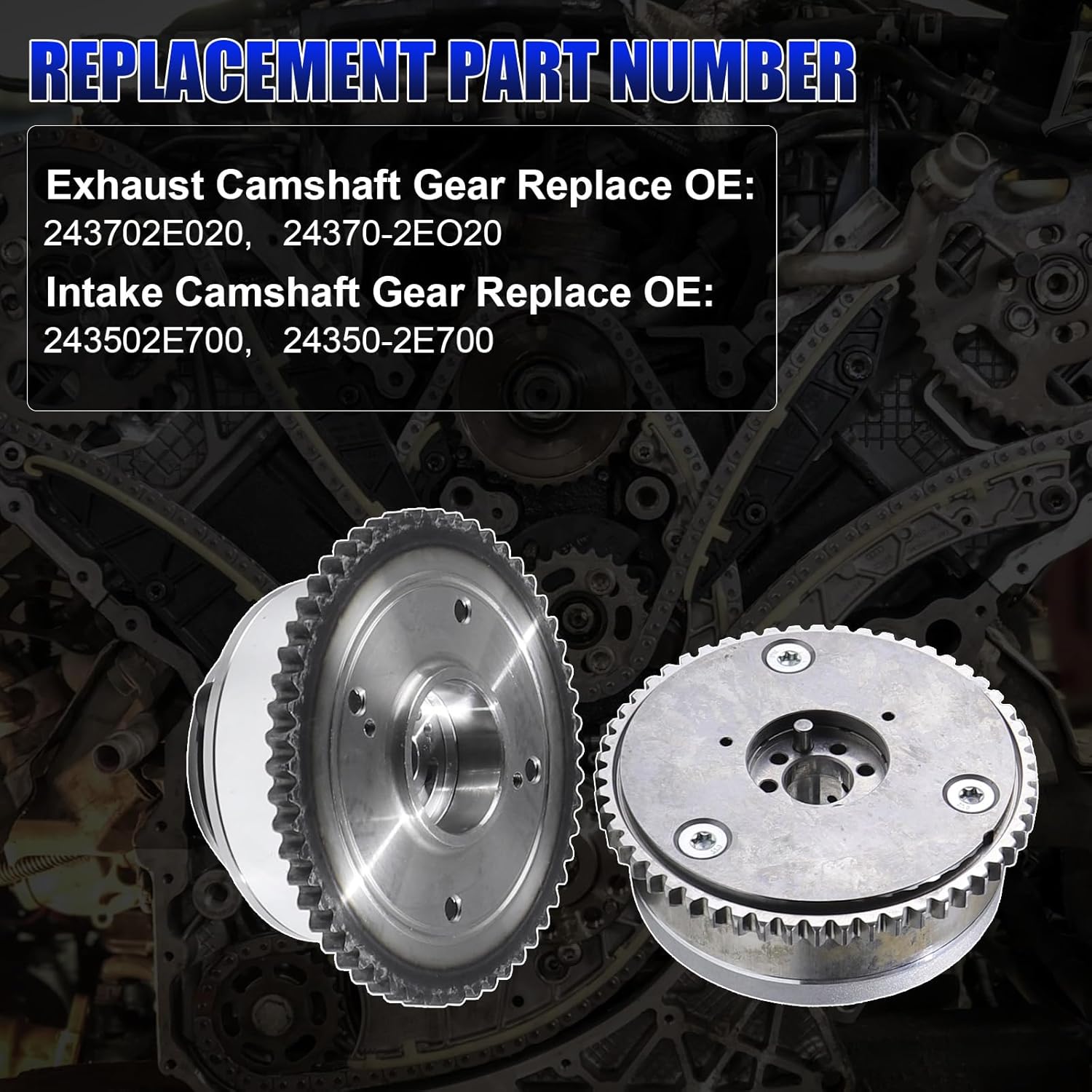 Engine Timing Intake & Exhaust Camshaft Sprocket Cam Phaser, For Hyundai Elantra Kona Veloster, For Kia Forte Forte5 Soul 2017-2020 2.0L, Replace# 243702E020 243502E700