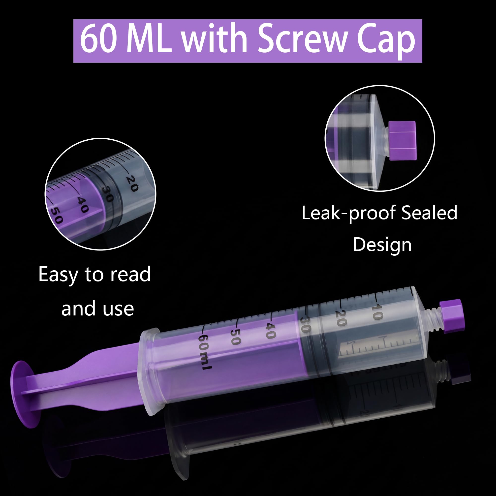 60ml Feeding Syringe with Screw Cap, 60cc Large Plastic Syringe ,10 Pack — Amazon image 3