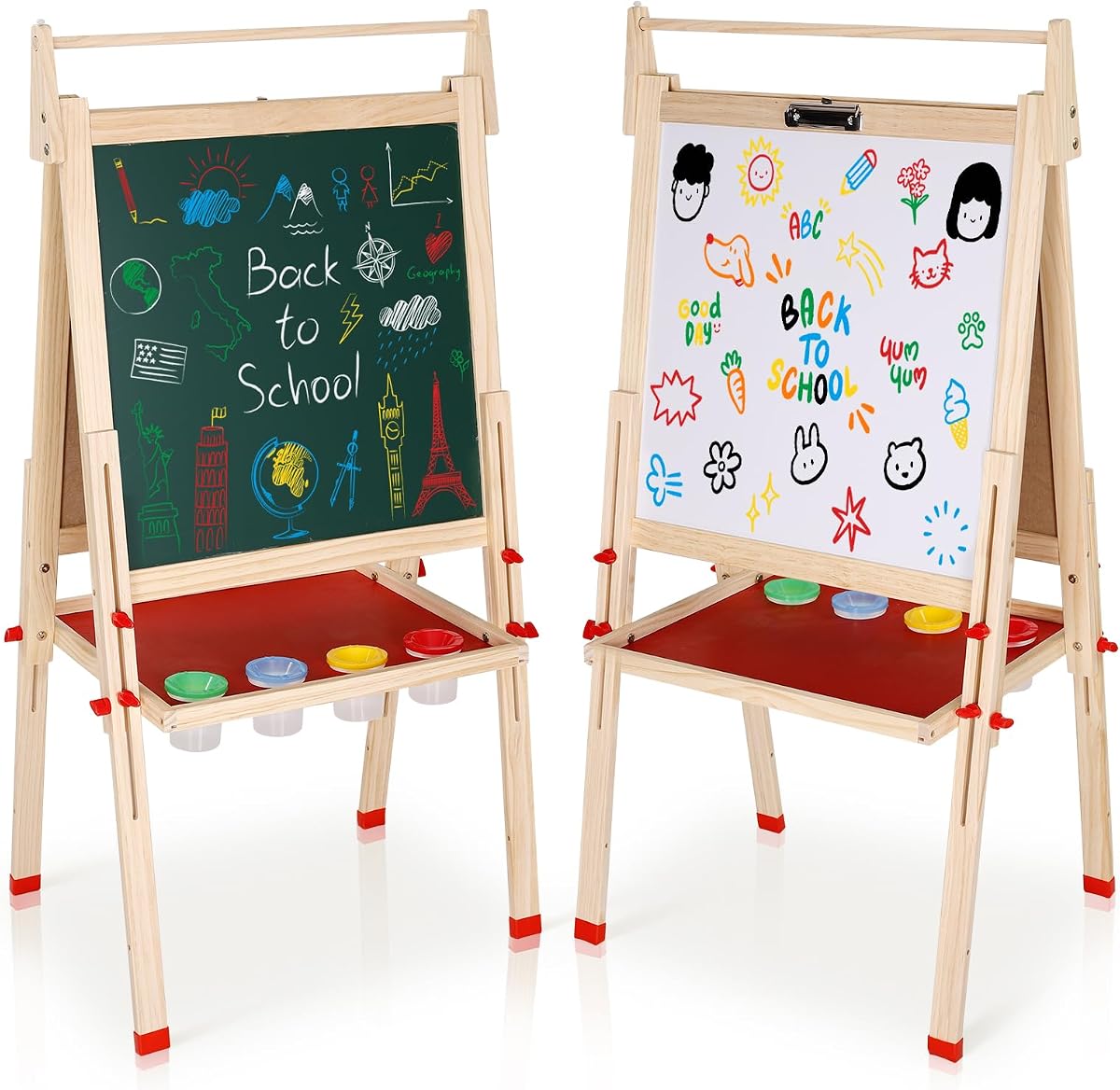 Easel for Kids, Art Easel for Kids Ages 4-8 Height Adjustable Wooden Painting Easel,Whiteboard Chalkboard with Paper Roll Holder,Letters and Numbers Magnets and Other Accessories