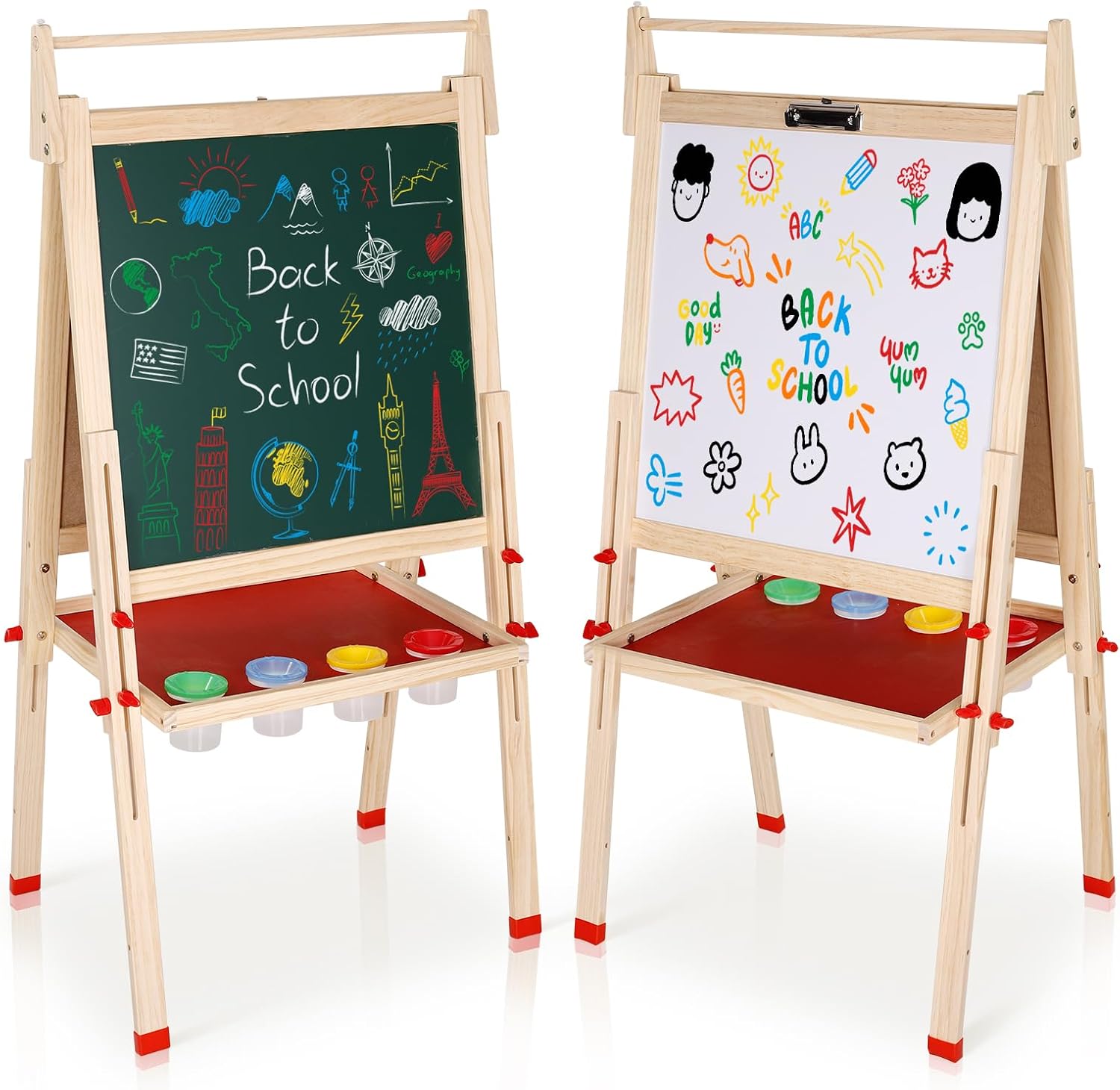 EAQ Easel for Kids, Art Easel for Kids Ages 4-8 Height Adjustable Wooden Painting Easel,Whiteboard Chalkboard with Paper Roll Holder,Letters and Numbers Magnets and Other Accessories