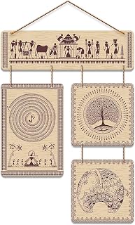 Warli Art Wooden Wall Hanging Four Panels