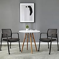 Vista 8 de CLATINA Silla de oficina apilable con ruedas, respaldo de malla, para sala de espera, sillas de invitados con brazos, cómodo cojín de cuero, silla