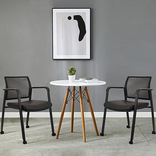Miniatura 8 de CLATINA Silla de oficina apilable con ruedas, respaldo de malla, sillas de invitados con brazos, cómodo cojín de cuero, silla de escritorio apilable