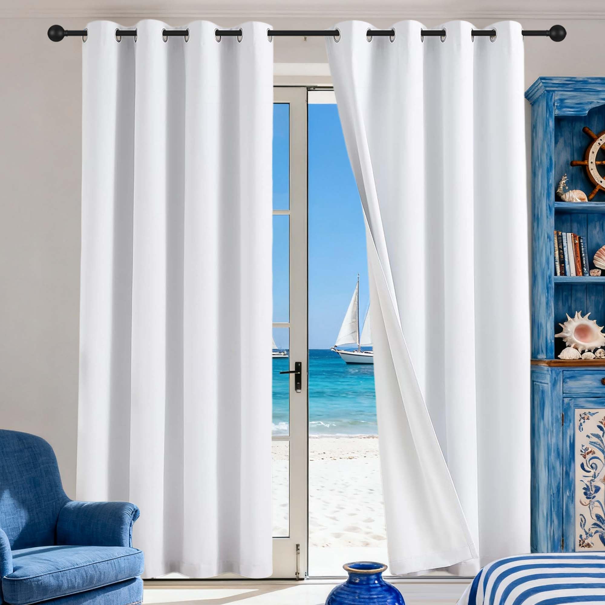 Verdunklungsvorhänge 1Er Set 240 x 210 cm Thermo Vorhang Gegen Kälte Und Hitze Blickdicht Vorhänge Wohnzimmer/Kälteschutz Vorhang mit Ösen, Waschbar für Wohnzimmer, Weiß