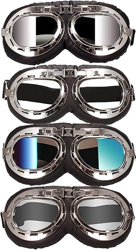 Miniatura 5 de Gafas de motocicleta retro, lentes de motocicleta ajustables anti-UV para niños, hombres y mujeres (lentes espejadas plateadas)