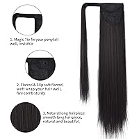 Vista 21 de SEIKEA Extensión de cola de caballo larga recta envolvente con clip, extensiones de cabello sintético suave natural para mujer, 35 pulgadas, marrón